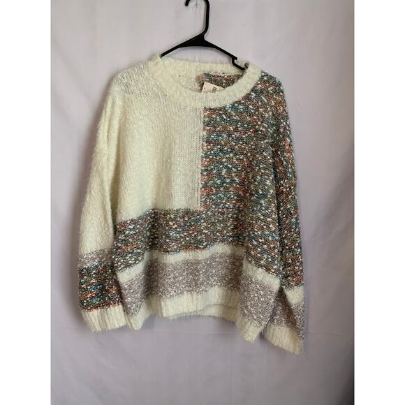 Raga Anthropologie NWT Large Color Block Cream/Silver Multicolor Sweater - Picture 1 of 8